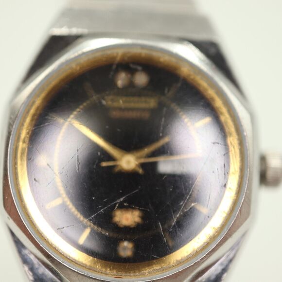 Vintage Citizen Quartz Watch Women Black Dial Day Date Silver Tone w New Battery main image 4